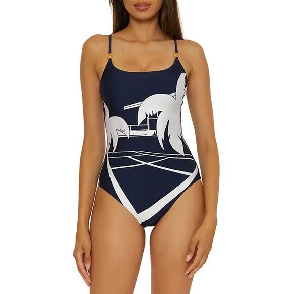 Trina Turk Women's Printed One-Piece Swimsuit, Navy, Size 10 0306 - Picture 1 of 3